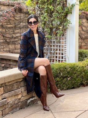 Classic Brown Leather Knee-High Heeled Boots